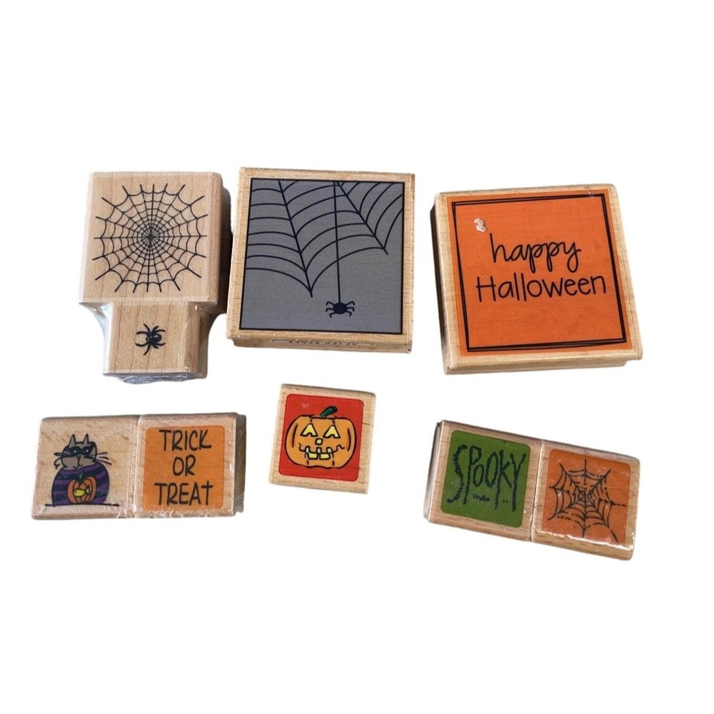 Halloween-Themed Rubber Stamp‎ Set With Spider Web & Pumpkin Designs